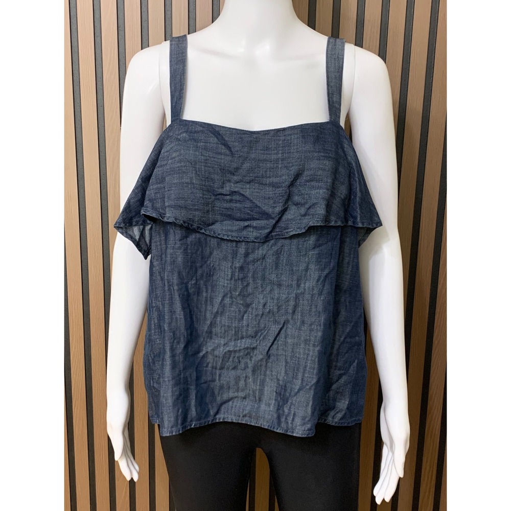Banana Republic Women's Large Blue Tencel Lyocell Denim Ruffle Cami Tank Top